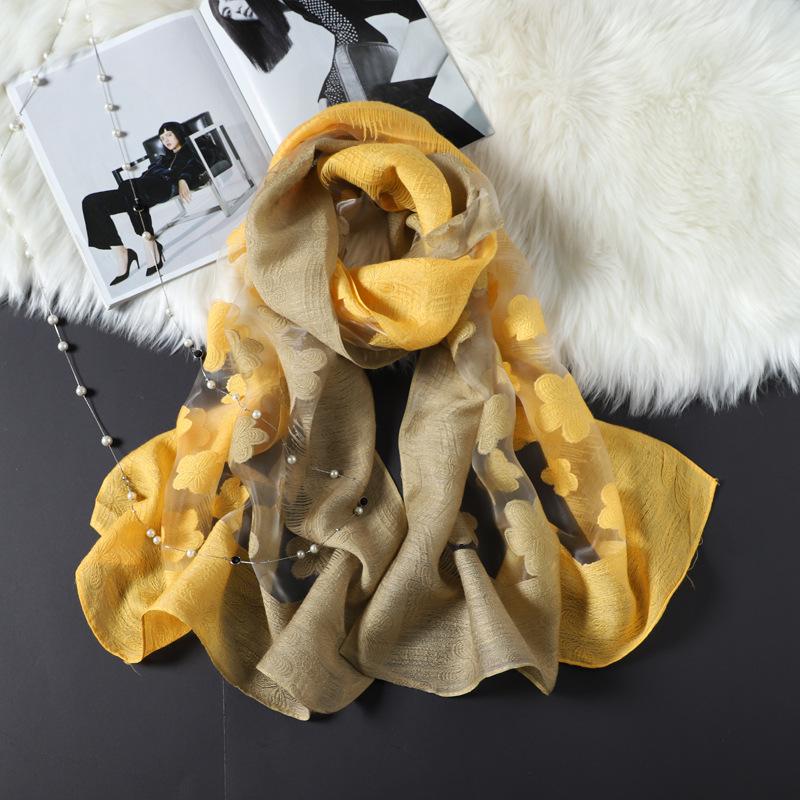 Women Cut Flowers Hollow Lace Gradient Silk Scarf Spring Shawls and Wraps Towel Femme Beach Sjaals