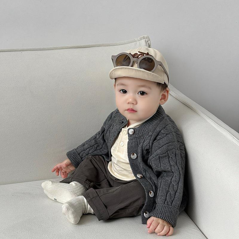 Stylish Boys' Embroidered Knit Cardigan - Baby Spring & Autumn Casual Sweater Set