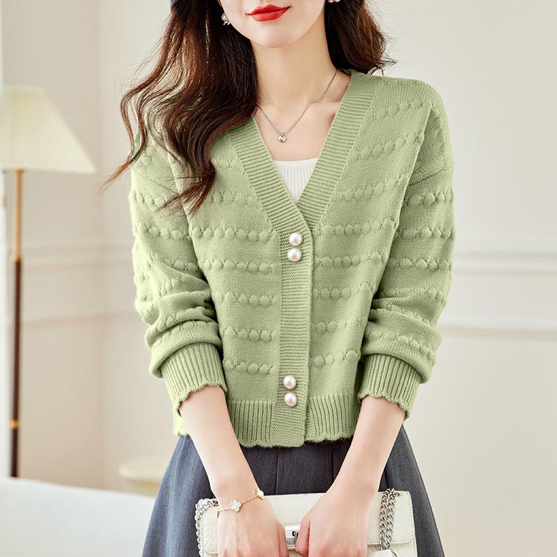 

Макарон новая осенняя одежда короткий маленький розовый свитер куртка женский для мамы с высокой талией вязаный кардиган One size светло-зеленый