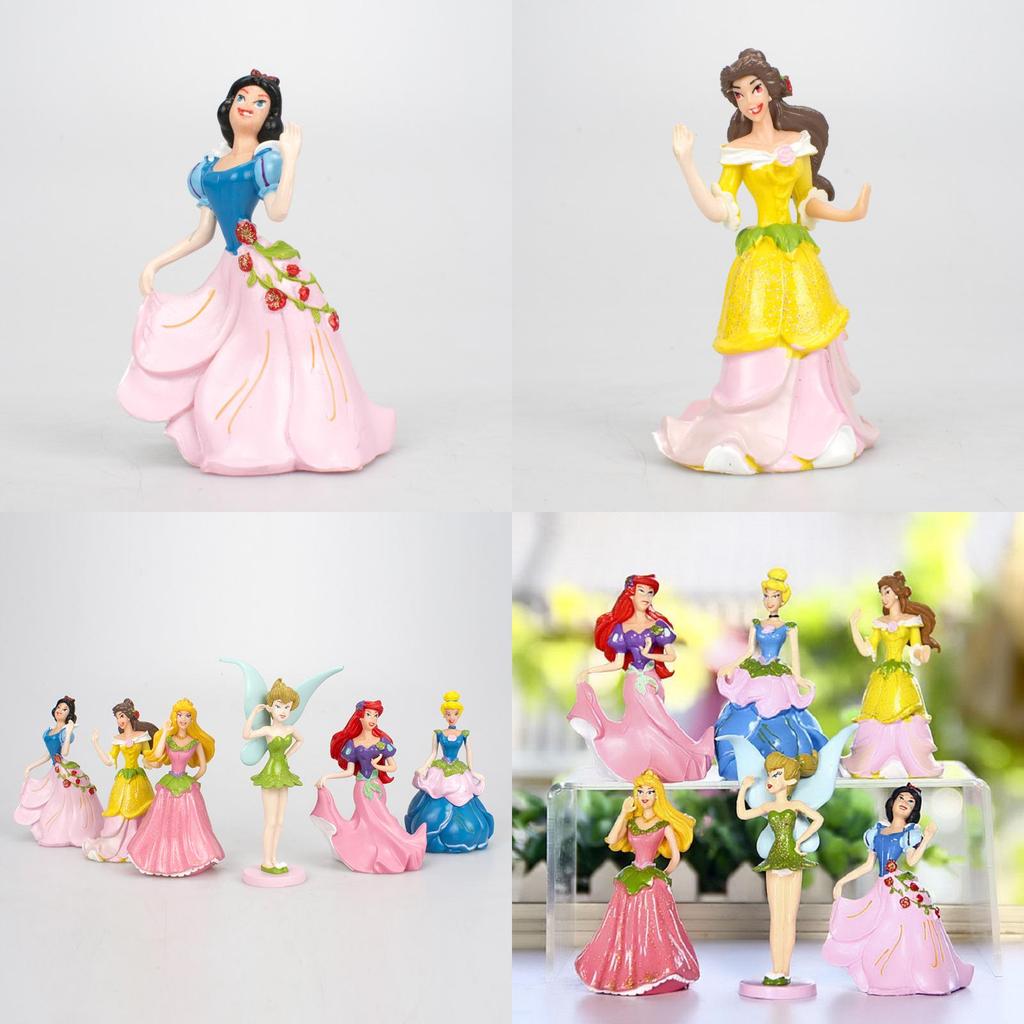 6 stuks Disney Prinsessen Figuren Speelgoed Set Met Aurora En Belle Voor Taart Decoratie