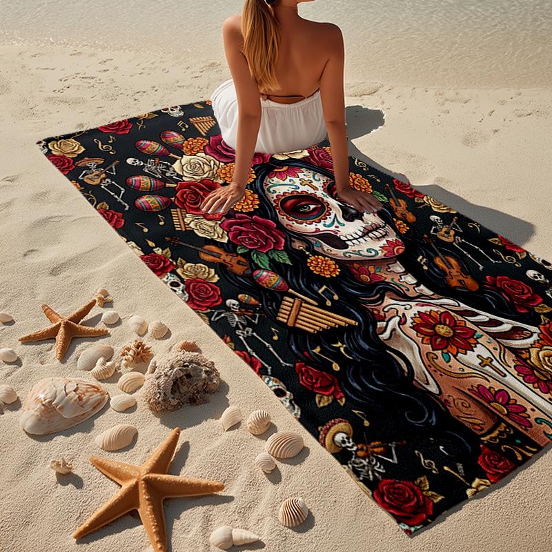 Day Of The Dead Celebration Beach Towel, Super Soft Microfiber, Gift for Her/Him, Birthday, for Pool, Beach, Travel, Home Decor Fan gifts