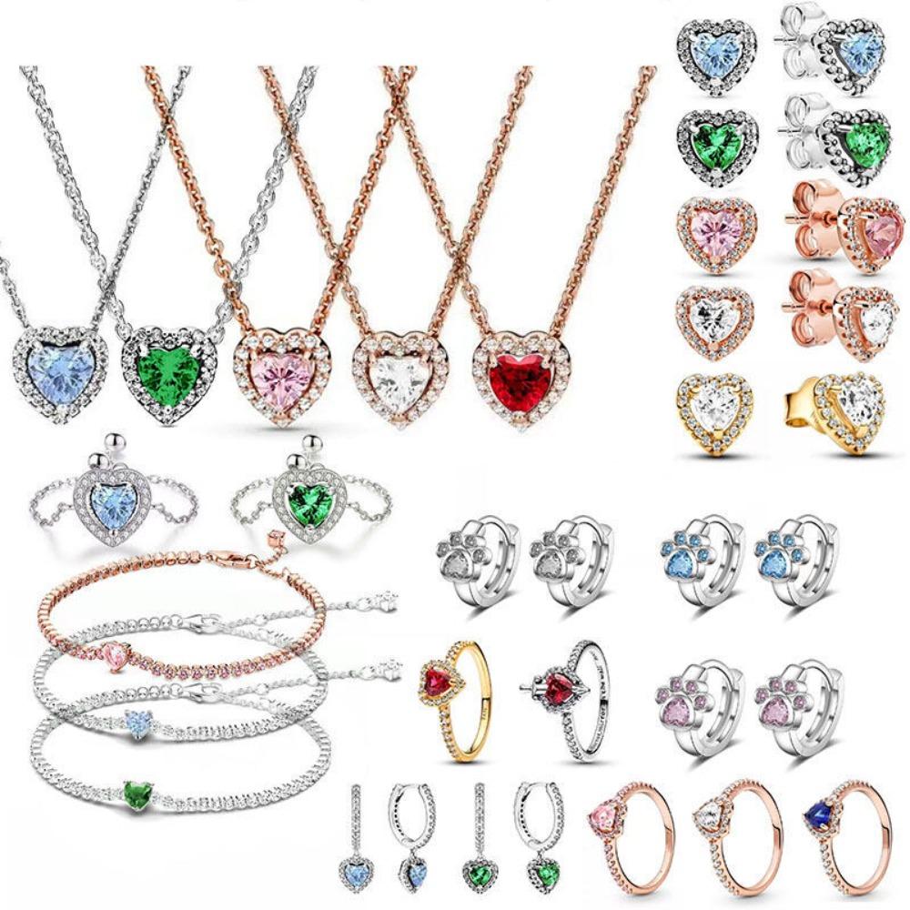 A dazzling S925 sterling silver-plated heart pendant necklace and earrings  the perfect Valentine's Day gift