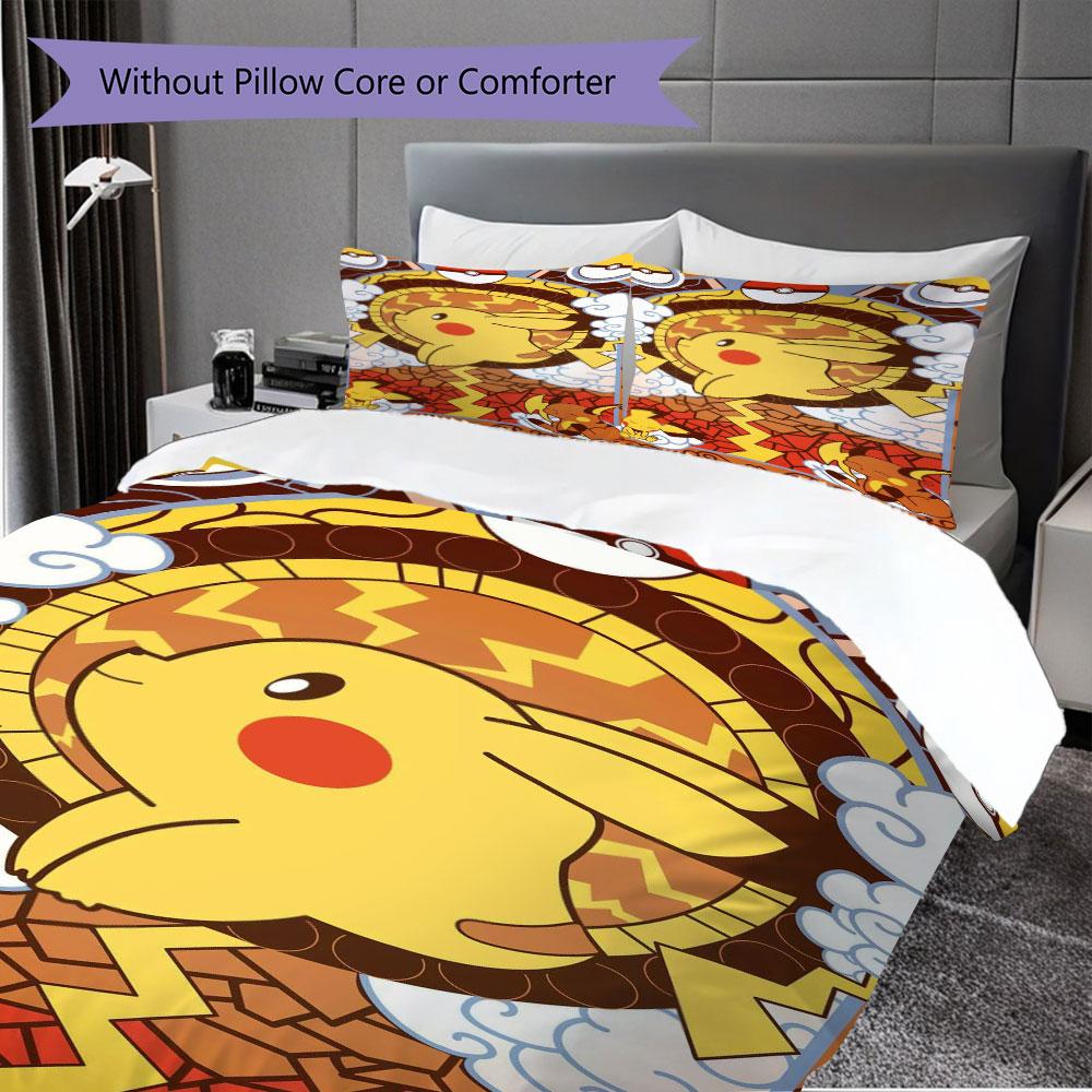 Set di biancheria da letto con stampa Pokémon da 3 pezzi include una copripiumino e una coppia di federe (riempimento non incluso), perfetto per l'uso in camera da letto.