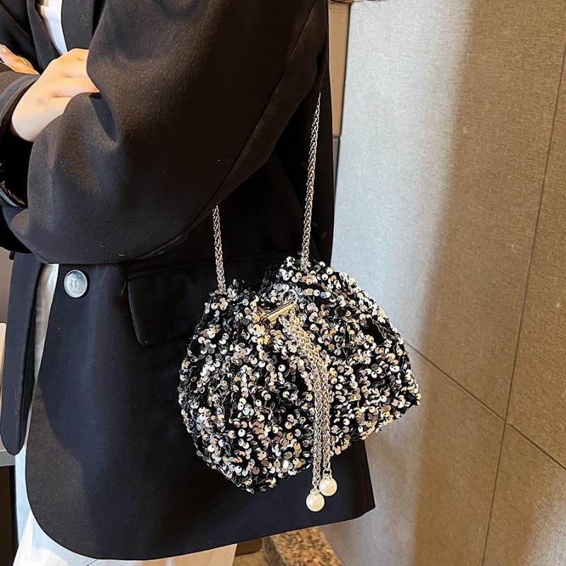 Fashion personalized sequined bag women's new bucket bag shoulder bag trendy messenger dinner bag