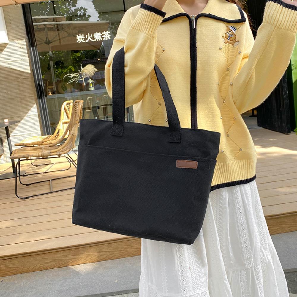 

Однотонные холщовые сумки, портативная сумка-тоут, минималистская сумка через плечо для женщин чёрный