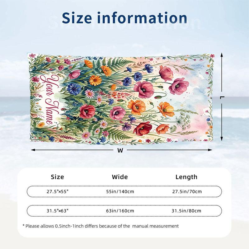 Floral Garden Theme Beach Towel Personalized Custom Name & Text Soft Quick Dry Beach Towel for Swimming Travel