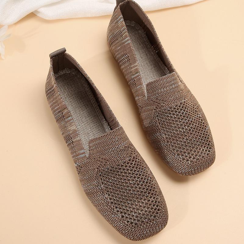 Spring new square head flat bottom fly-woven single shoes women's one-pedal casual shoes