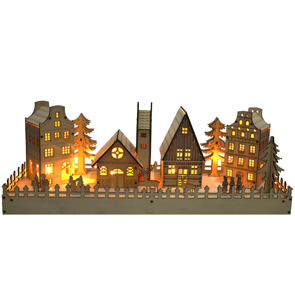 

Decorative Ornaments Wooden Christmas Tree Scene House Character Led Light Household Diy Crafts As shown