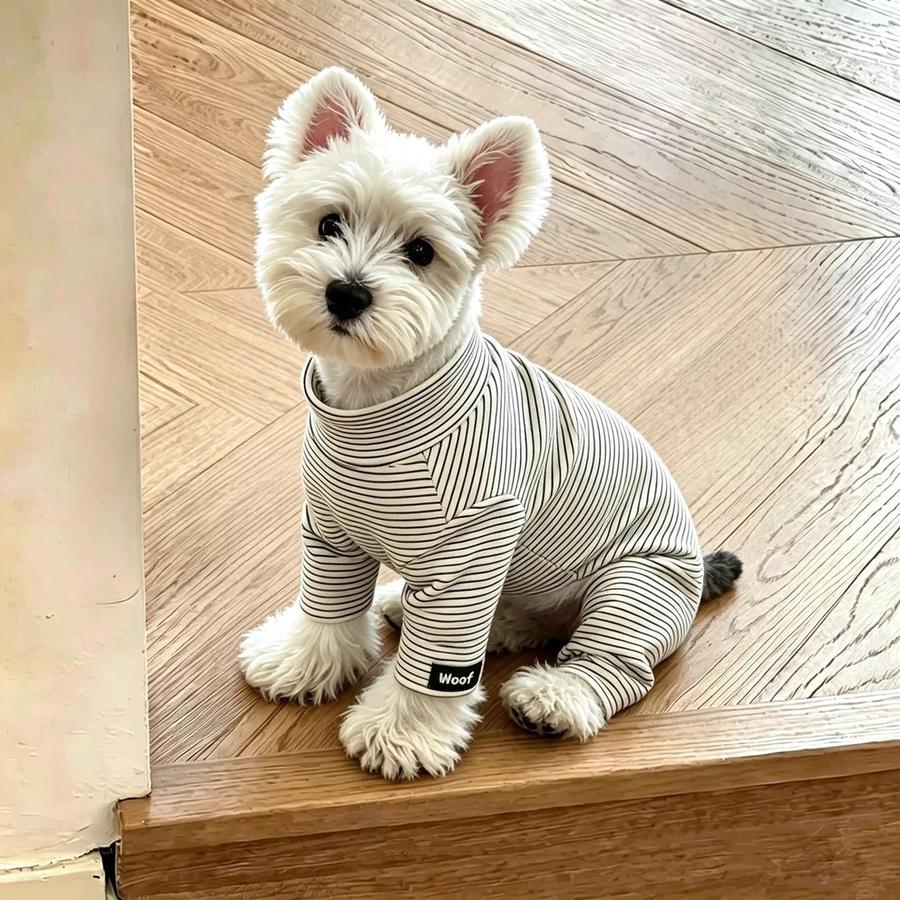 Dog Clothes Winter Fleece Striped Four-Legged Suit Pajamas for Teddy Bichon Small Dogs Base Layer