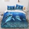 Dolphin Ocean King Queen Duvet Cover Cute 3D Sea Animal Bedding Set For Kids Teens Adults Shoal Of Fish Blue 2/3pcs Quilt Cover