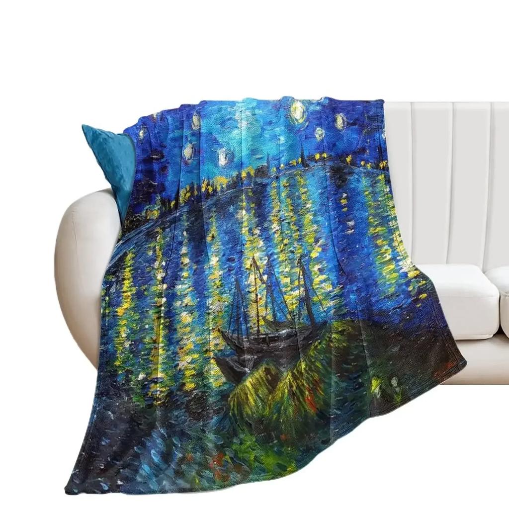 Van Gogh Gwieździsta Noc Miękki Ciepły Koc Flanelowy Koc na Łóżko Koc na Każdą Porę Roku na Kanapę Łóżko Sofę Jesienną Drzemkę Podróż