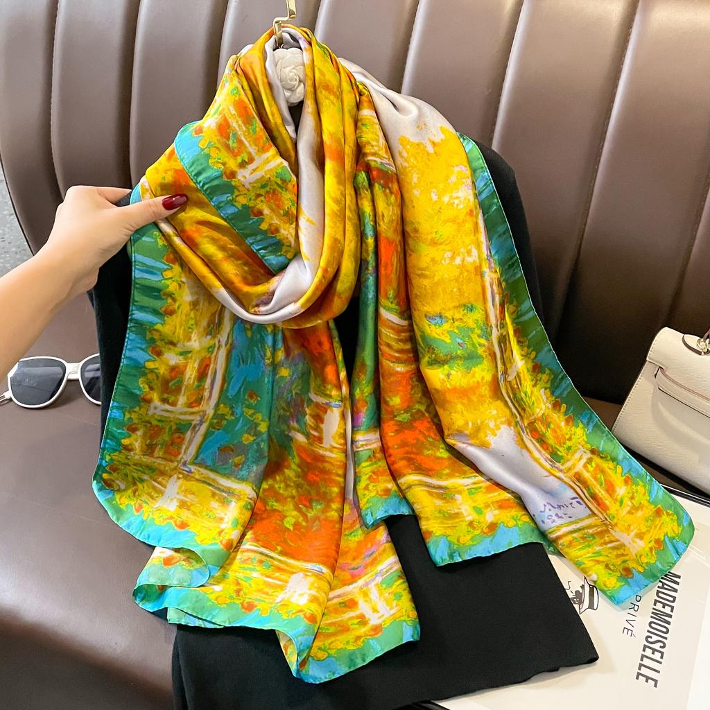 Women The Four Seasons Bandanna Popular Style 180X90CM Scarves Beach Sunscreen Luxury Silk Scarf  New Design Square Shawls