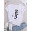 European Size Women's Casual Sporty T-Shirt, Round Neck, Short Sleeve, Lizard Print, Comfortable Summer Top, Knitted Fabric,