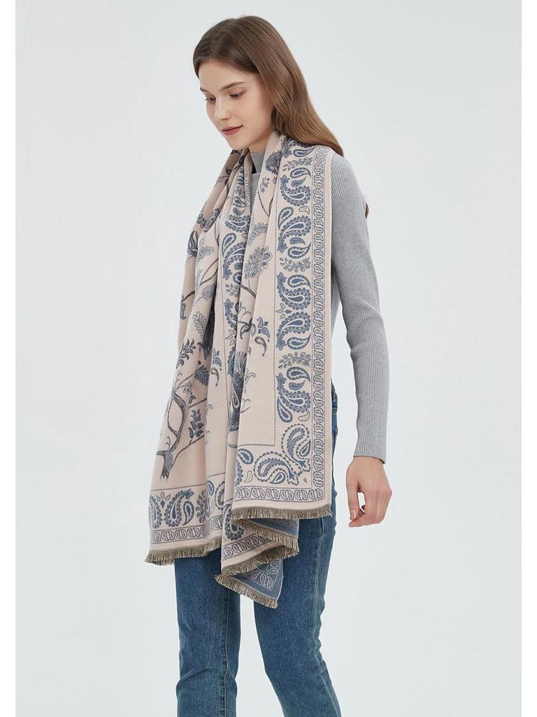 2025 Autumn/Winter Elegant Floral Faux Cashmere Scarf: Women's Warm and Stylish Neck Warmer