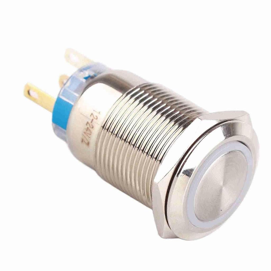 19mm 12-24V Waterproof Stainless Steel Self-Locking Push Button Switch White LED less