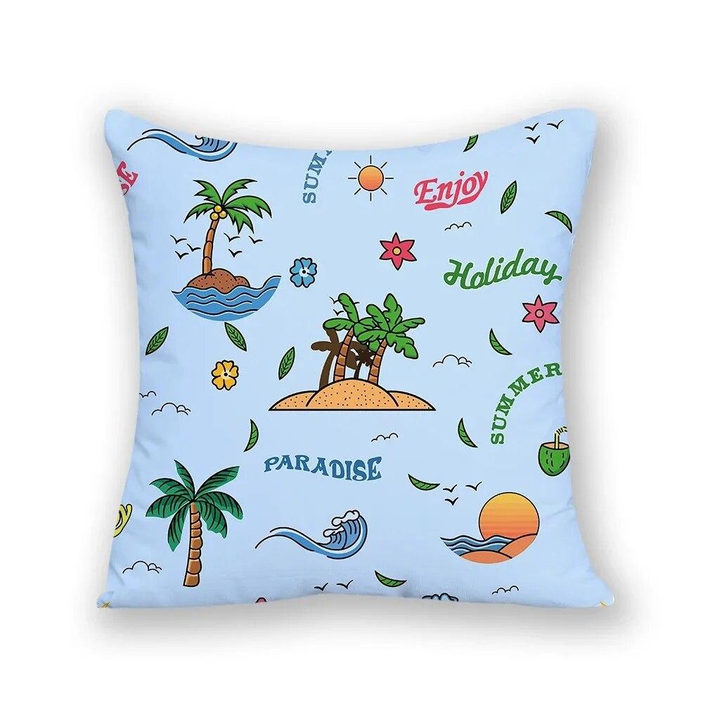 Office Sofa Cushion Cover Simple Cartoon Coconut Tree Tropical Plant Print Luxury Home Decoration Cushion Cover
