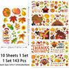 143 Pcs Thanksgiving Window Clings for Glass Windows Fall Window Stickers Seasonal Turkey Pumpkin Maple Leaf Decals Decorations for Thanksgiving