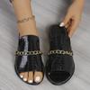 Fashion Large Size 42 Golden Slippers Shoes Women Round Toe Slides Women's Black Summer Flat Bottom Beach Shoes Flip Flops