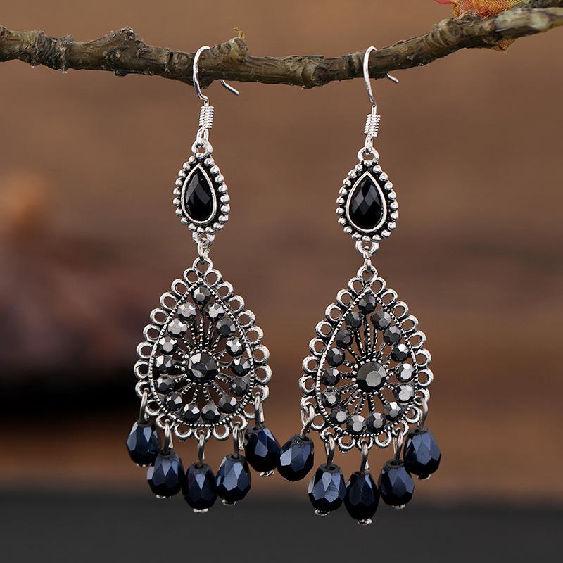 Vintage Palace Crystal Long Tassel Earrings with Feminine Style and Versatile Personality Earrings, Korean Fashion Ethnic Style Earrings
