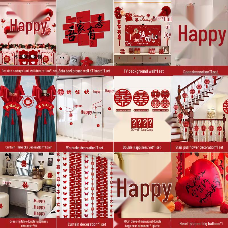 Complete Wedding Room Decoration Set: Bride & Groom's Bedroom Decor Essentials