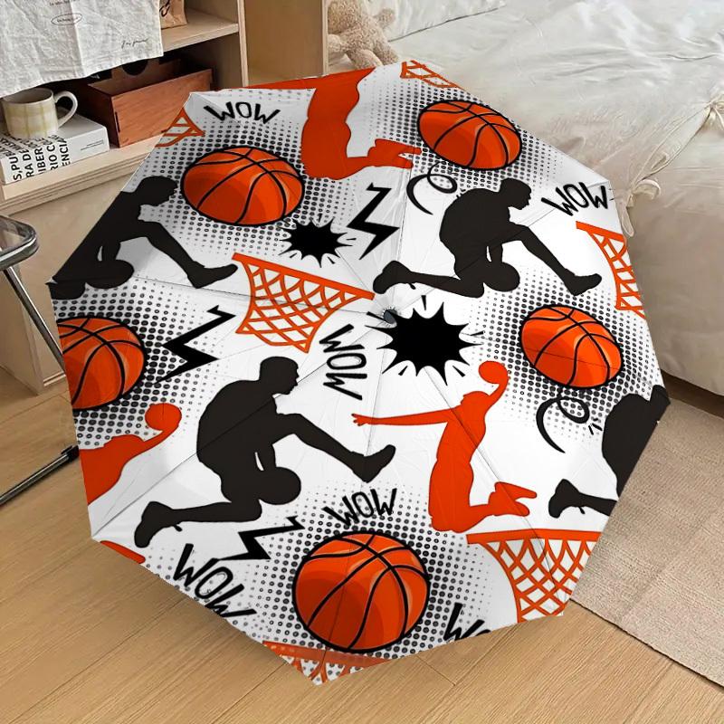 1PC Basketball HoopAutomatic Open/Close Umbrella with Windproof, 8-Rib Sturdy Canopy, Durable Ribs, Fashionable Design, Outdoor Accessory, Fun Prin, H
