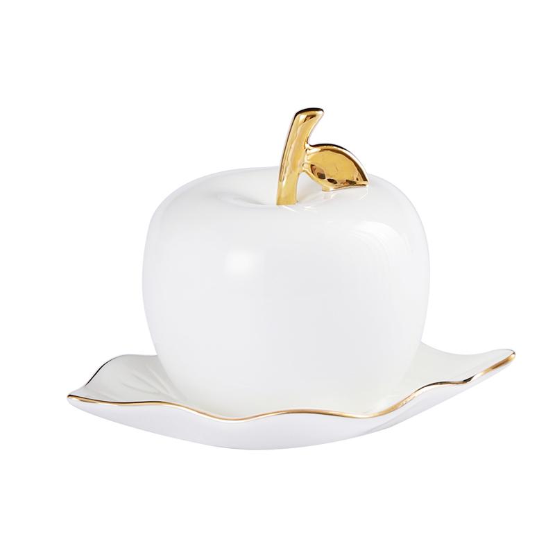 White Apple-shaped Toothpick Box Painted Gold Bone China Toothpick Holder Home Desktop Toothpick Storage Jar Home Decoration