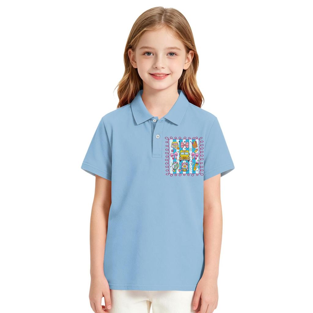 Girls Casual Short Sleeve Print School Uniform T-Shirt for Back To School and Everyday Wear