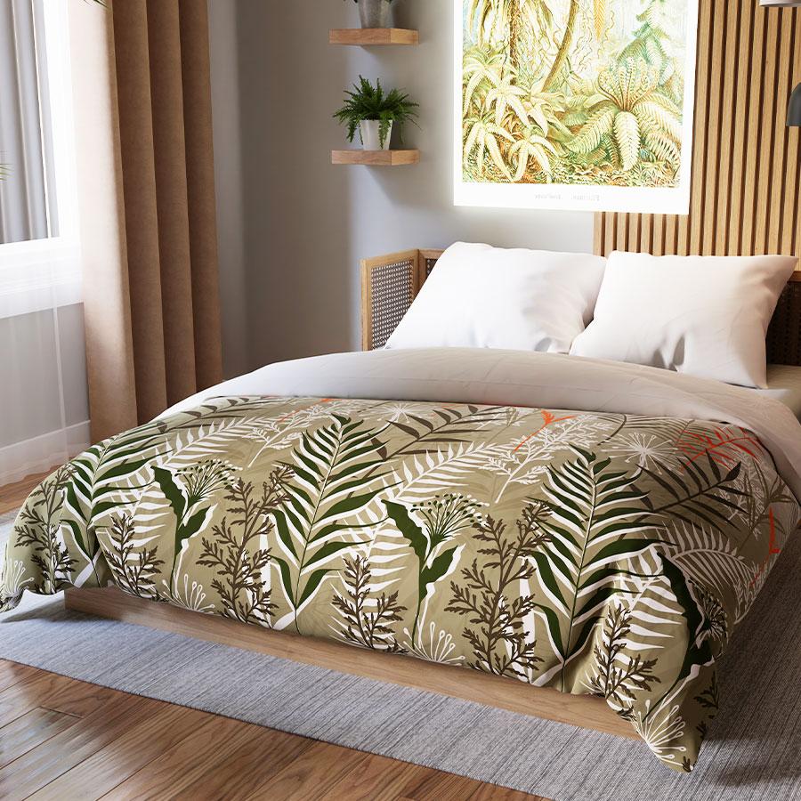 FELINA bedding set 220x200 cm - satin cotton, beige, plant pattern