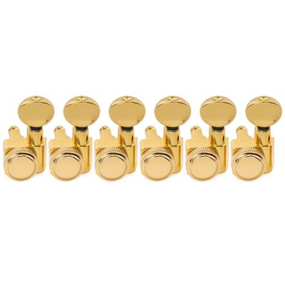 Musiclily Pro R18K Locking Gear Vintage Oval Gold for Fender Stratocaster and Telecaster Electric Guitars Left-Handed 6-In-Line 2-Pin Tuners, 181
