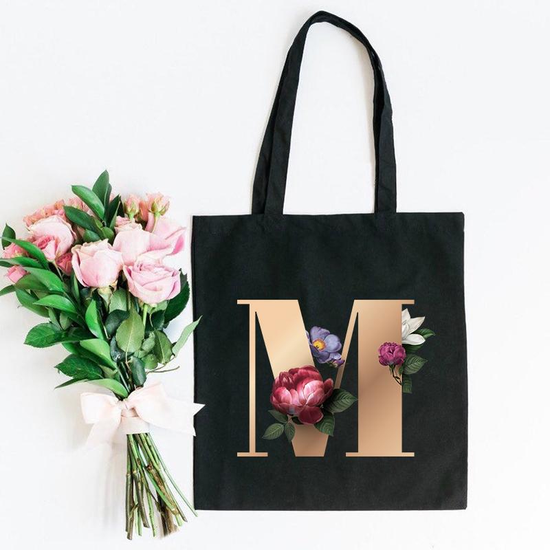 Flower Letter Font A B C D E F G Shopping Canvas Tote Casual Large-capacity Eco Flower Shopper Bag Harajuku Shoulder Bags