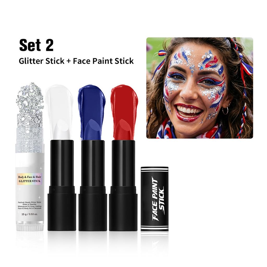 Face Paint Stick and Glitter Stick Set for Body and Hair Suitable for Parties Festivals and Stage Makeup Applications