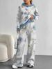 Retro Pattern Splicing European, American Autumn And Winter Casual Long-Sleeved Suit Women'S Hooded Sweater Trousers Two-Piece Set