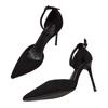 Fashion 2025 Spring and Summer New Black High-heeled Sandals French Girl Stiletto Buckle All-match Women's Pointed Toe Single Shoes