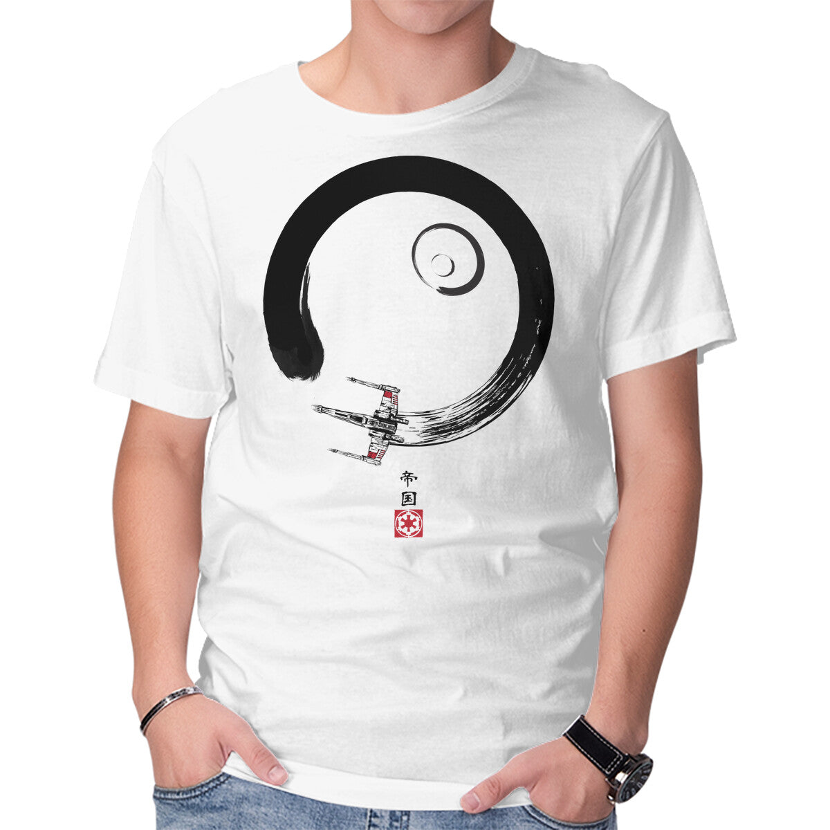 Unisex Crew Neck T-Shirt Red Five Enso Graphic Short Sleeve Casual Tee M