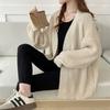 V Neck Loose Casual Cardigan Long Sweater Knitted Women Jacket Autumn and Winter Simple Solid Color Versatile Button Fashion Elegant Long Sleeve Coats