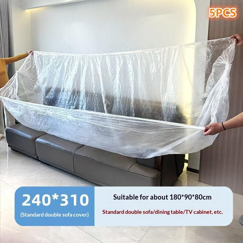 5Pcs Transparent Disposable Bed Dust Cover Waterproof Furniture Protector for Home Renovation Moving Storage