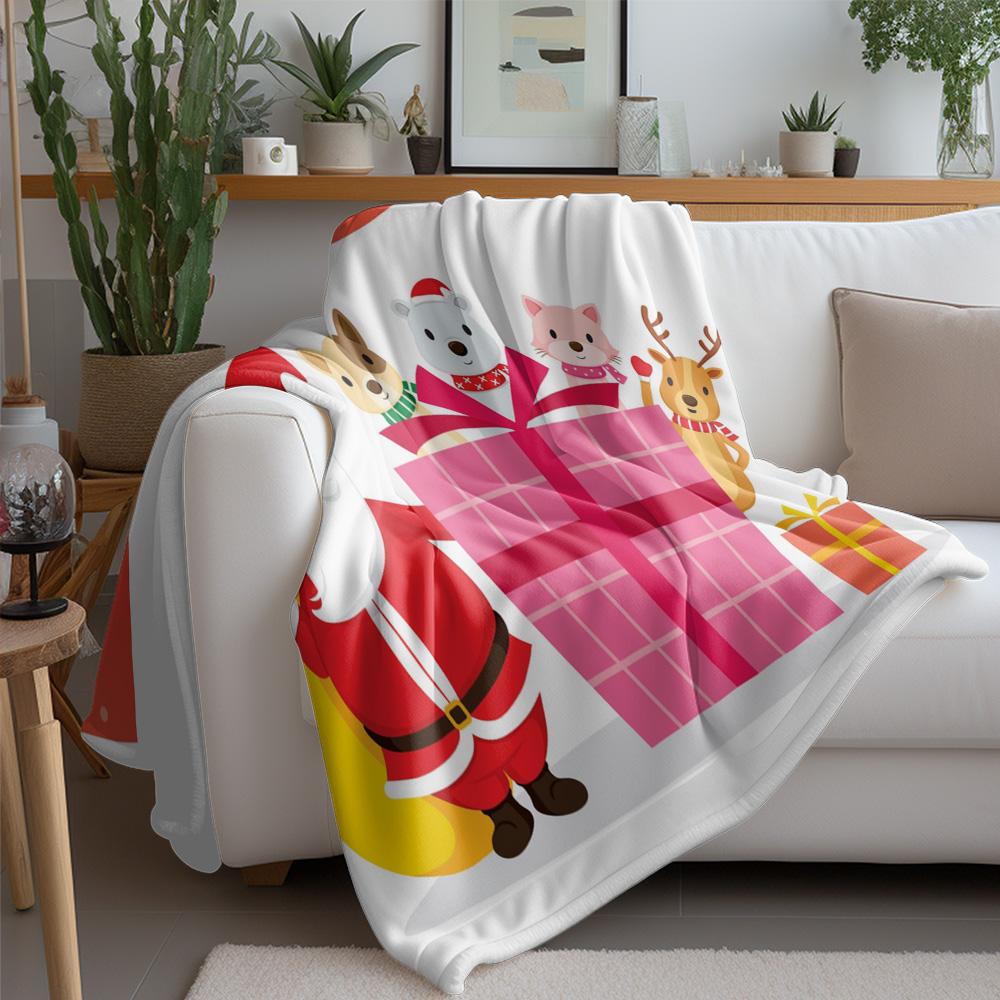 Festive Christmas Throw Blanket Cozy Reindeer Santa Claus Holiday Home Decor Gift Soft Warm Cozy Throw for Couch Bed Living Room