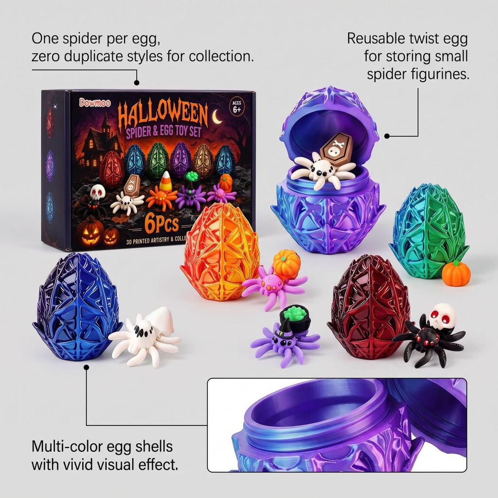 DOWMOO Halloween 3D Surprise Spider Eggs Toy Set