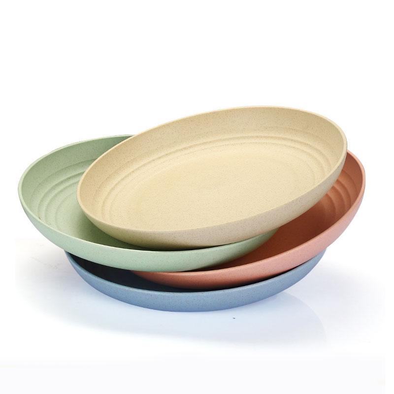 4pcs 20/23/25cm Lightweight Wheat Straw Plates Unbreakable Dishes and Plates Sets Non-toxin Safe Healthy for Kids Children Adult