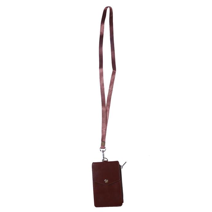 Vertical Leather Card Holder Wallet Multi-Pocket Neck Lanyard ID Badge Holder with Zip Pocket Card Slots for Work School Cruise Hotel