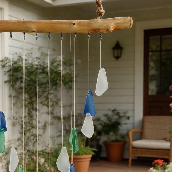 Sea Glass Wind Chime for Outside Handcrafted Coastal Style Hanging Wind Chime for Garden Backyard Home Indoor Outdoor Decoration