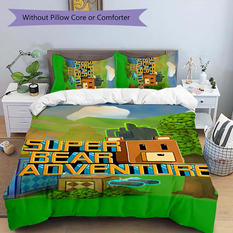 3pcs Game Super Bear Adventure pattern bedding set duvet cover set includes duvet cover &pillowcases, perfect all season bedroom decoration & gift
