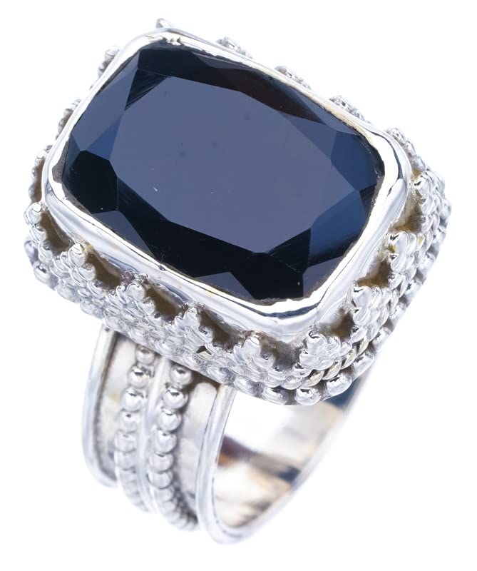

StarGems® Natural Black Onyx Handmade 925 Sterling Silver Ring 7 F1745
