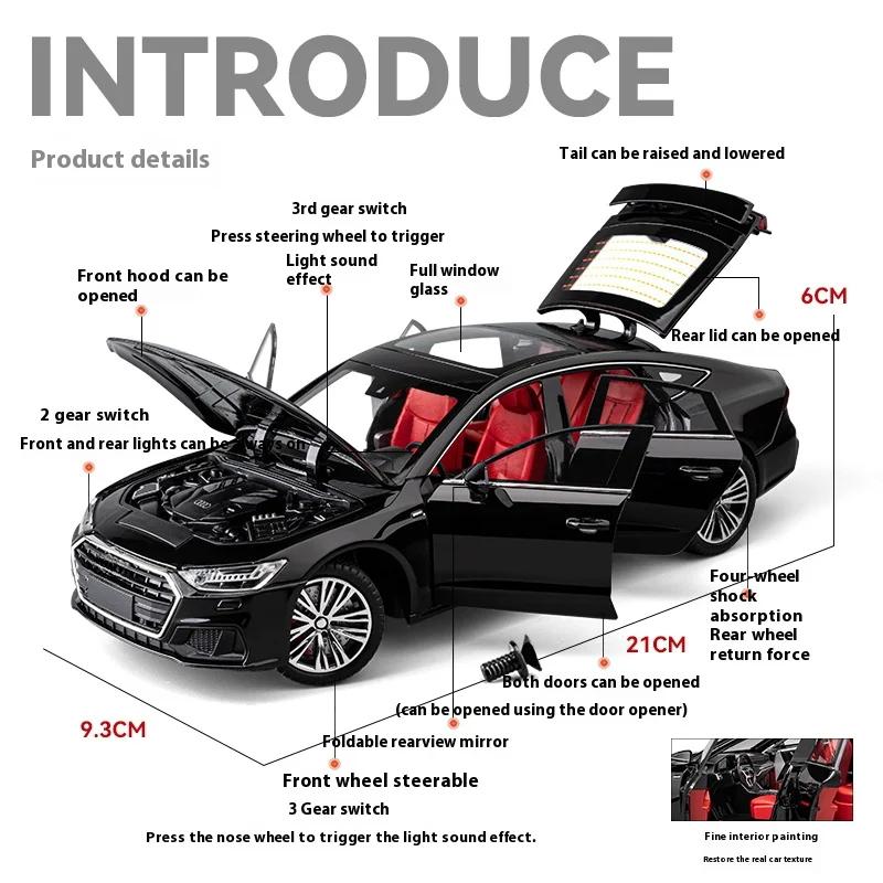 1/24 Scale A7 Limousine Alloy Diecast Model Car Sound & Light Toy for Kid Birthday Gift Box with Children Festival Present