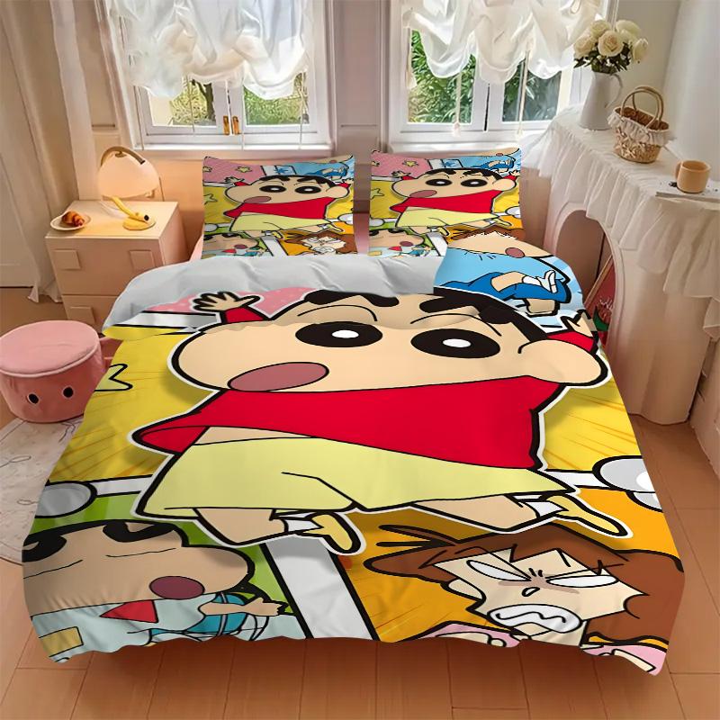 Crayon Shinchan Adventure Print 3Pcs Bedding Setduvet Cover With 2 Bedropillowcase Home Birthday Gift