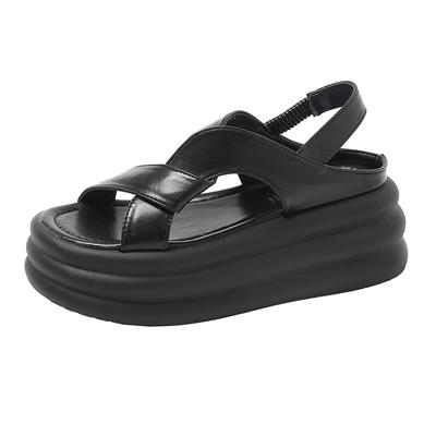 Fashion New Style Round Toe Wedge Cross Strap Platform Women's Shoes Fashion New Sports Casual Flat Sandals Chaussure Femme Black
