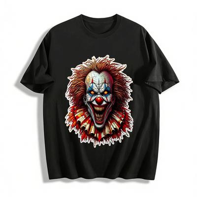 Scary Clown Print Dark Style Trendy Cool Casual Short Sleeve T-Shirt Pure Cotton T-shirt