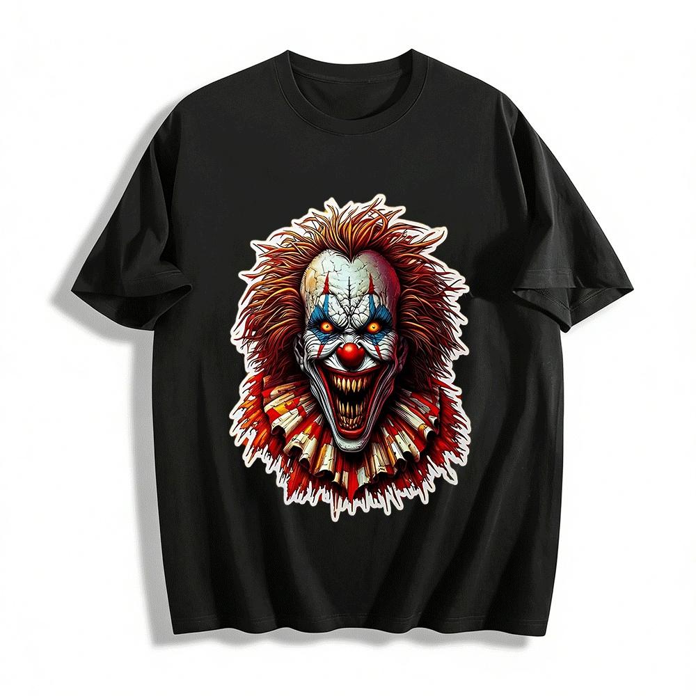 Scary Clown Print Dark Style Trendy Cool Casual Short Sleeve T-Shirt Pure cotton T-shirt XXS