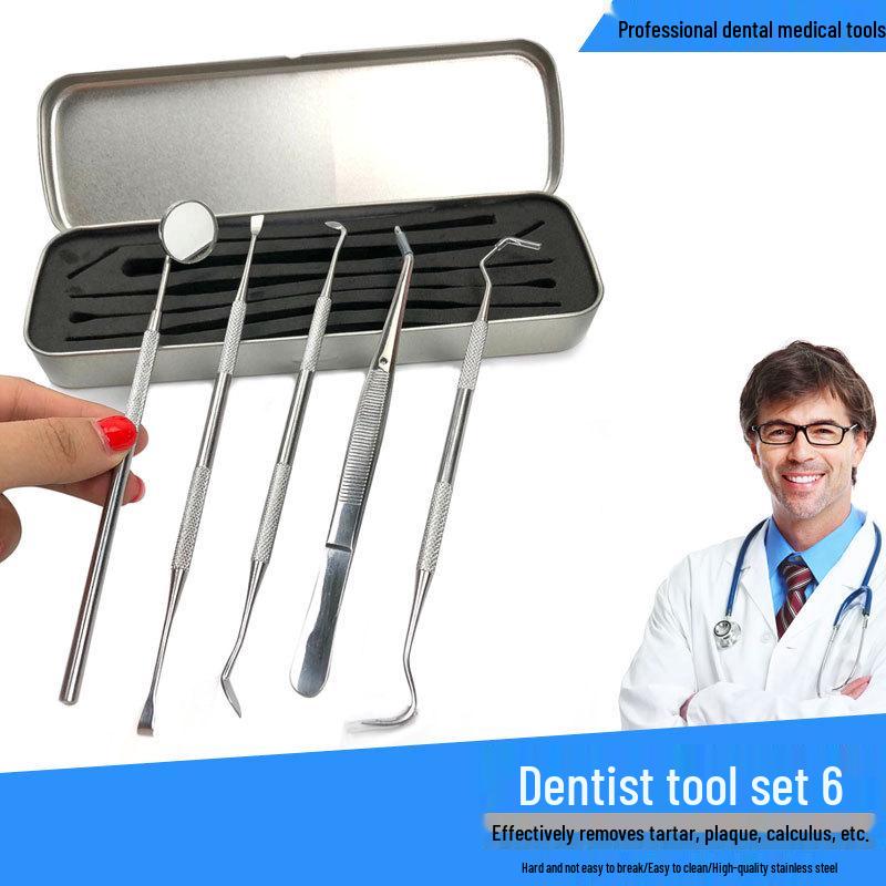 Stainless Steel Dental Tool Set with Tweezers, Mirror, and Probe for Dentists