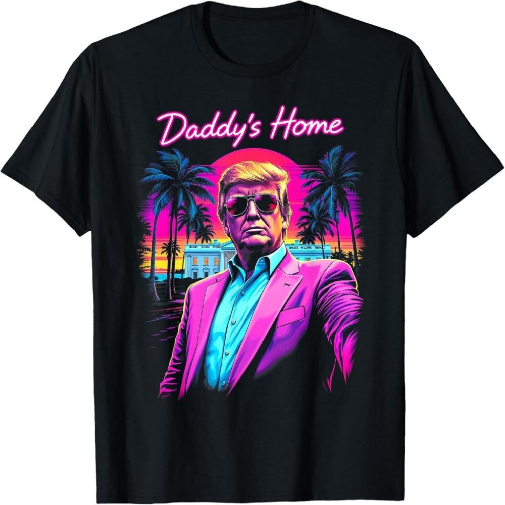Забавная футболка Daddys Home Белый дом Трамп Розовая 2024 Ретро 80-х S чёрный